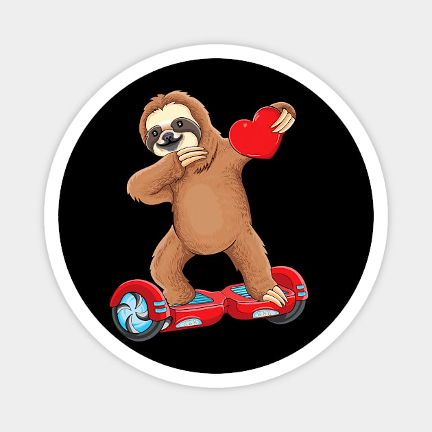 Dabbing Sloth Riding hoverboard Kids Skater Valentines Day Magnet by jadolomadolo